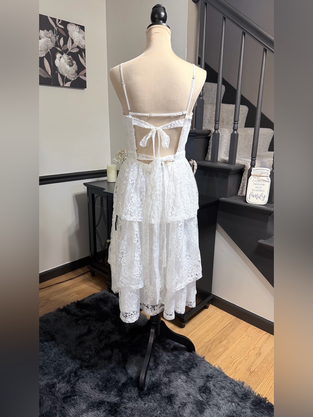 NWT Lulus White Lace Tiered Midi Dress with Open Back Medium - Picture 5 of 11